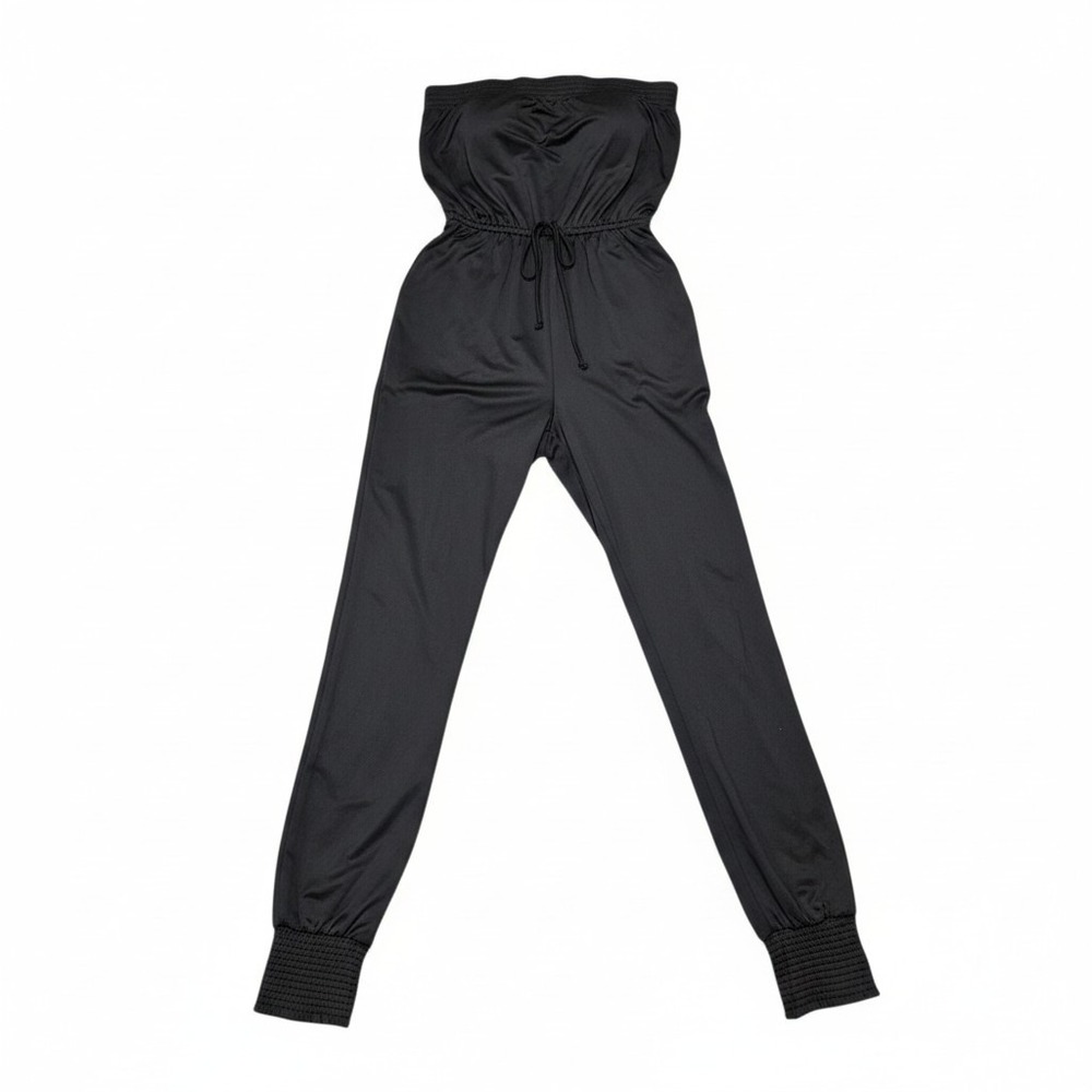 Kardashians Kollection Strapless Jumpsuit Womens Black Polyester Drawstring